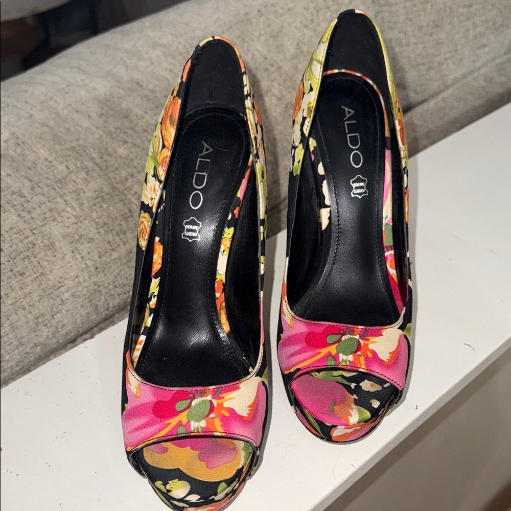 Aldo Women's Multicolor Floral Peep-Toe Heels